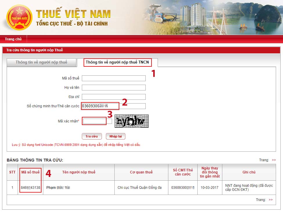 Tra cứu mã số thuế cá nhân trên website Thuế Việt Nam