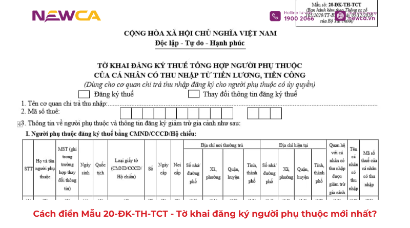 Mẫu 20-ĐK-TH-TCT - Tờ khai đăng ký người phụ thuộc