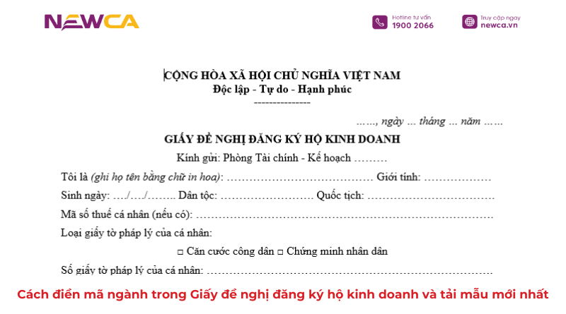 Cách điền mã ngành trong Giấy đề nghị đăng ký hộ kinh doanh và tải mẫu mới nhất