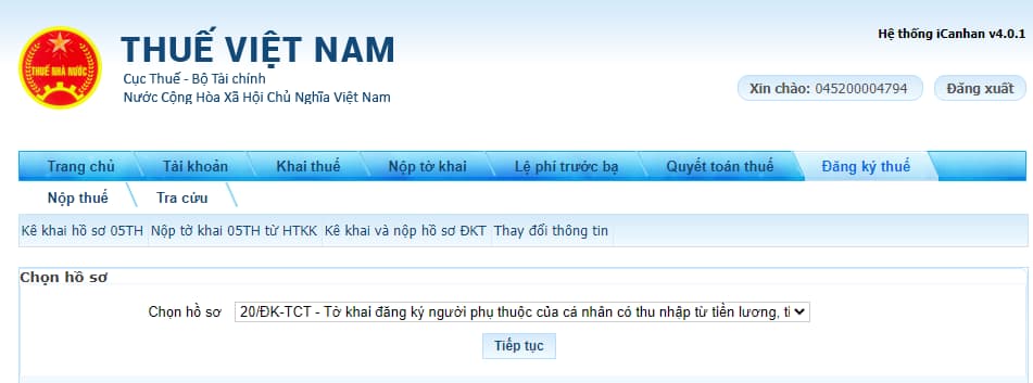 đăng ký người phụ thuộc
