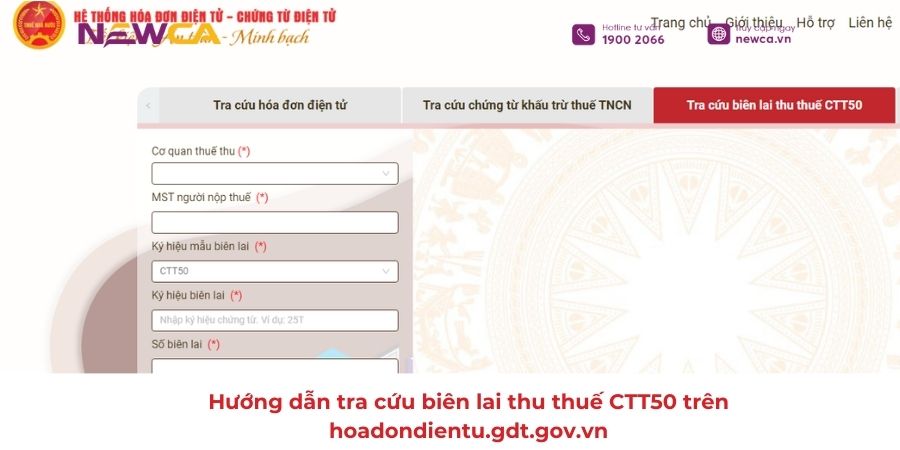 Tra cứu biên lai thu thuế CTT50