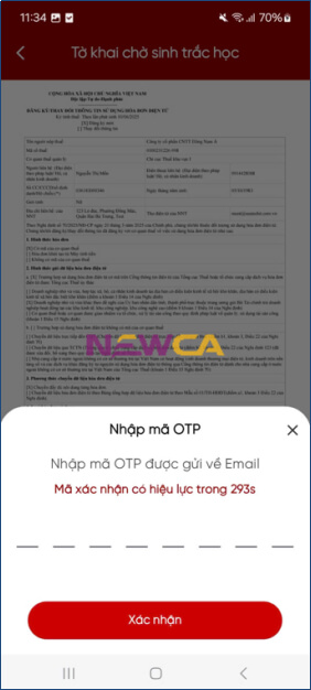 Người dùng nhập mã OTP