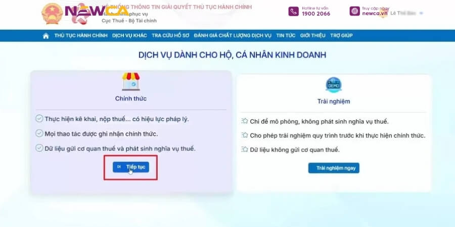 Chọn "Hộ, cá nhân kinh doanh".